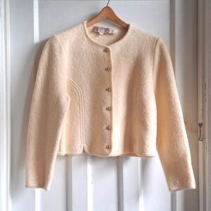 Size 12 Cream Boiled Wool Jacket - Vintage suit style jacket - Field Manor